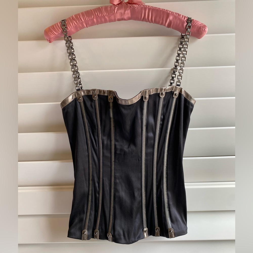 Dolce & Gabbana Black and Silver Chain Strap Corset
